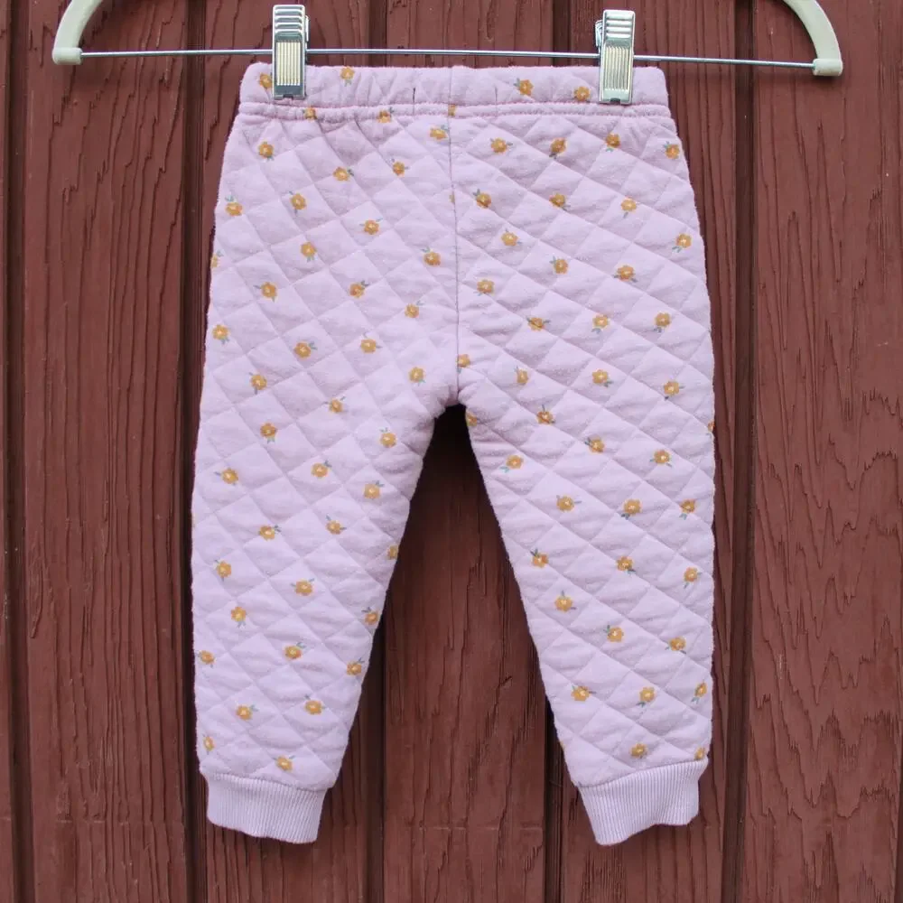 7 FOR ALL MANKIND | Baby Girls Pink Quilted Ditsy Floral Matching Set 18M